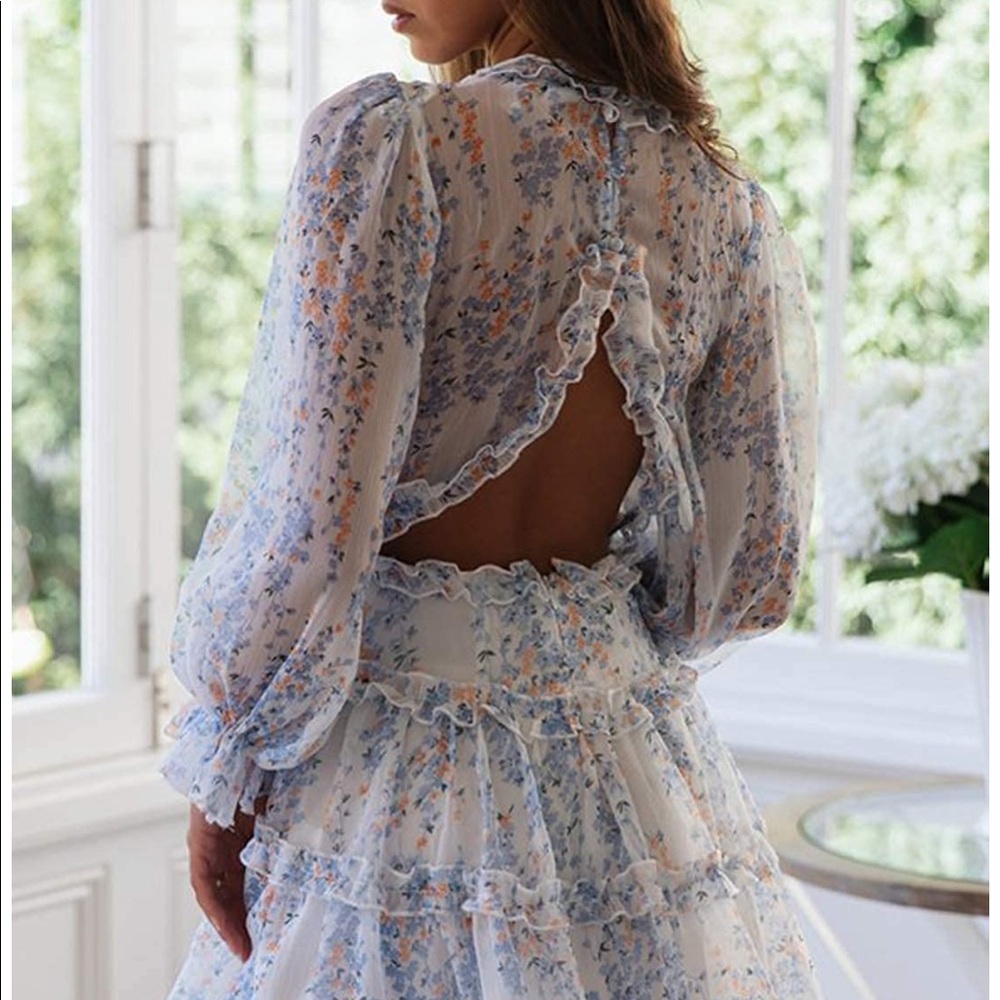 ๐HP๐ Boho Ruffle Floral Backless Mini Dress (M) - Picture 4 of 6